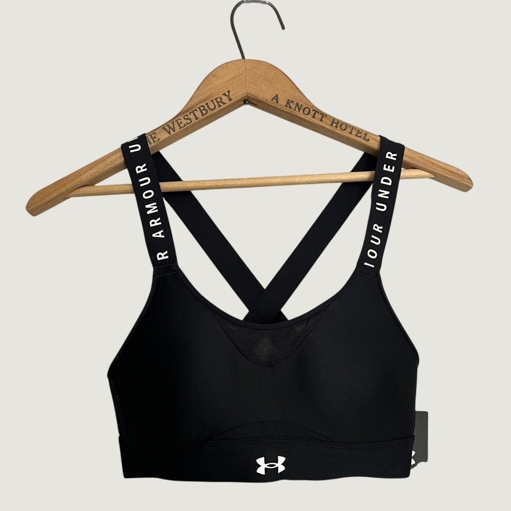 Under Armour High Support Sports Bra Black Wordmark Straps 1351994 Womens XS NEW